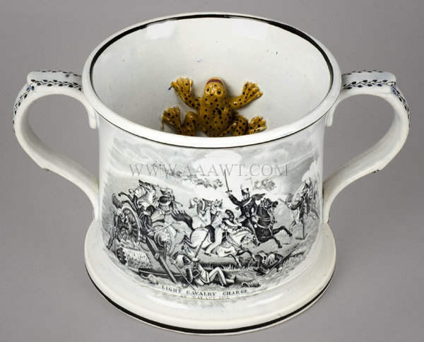 Frog Mug, Transfer Printed, Battle Scenes, Pearlware, Two Handle
Staffordshire, angle view